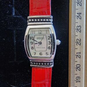 Ecclissi Sterling Silver Women's Watch Works Runs Keeps Time Used Red Band